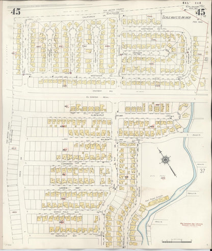Sanborn Fire Insurance Map from Burlingame, San Mateo County, California (1949), Sheet #0045 - Complete Map Set gallery image, historic Sanborn map, vintage wall art, California California