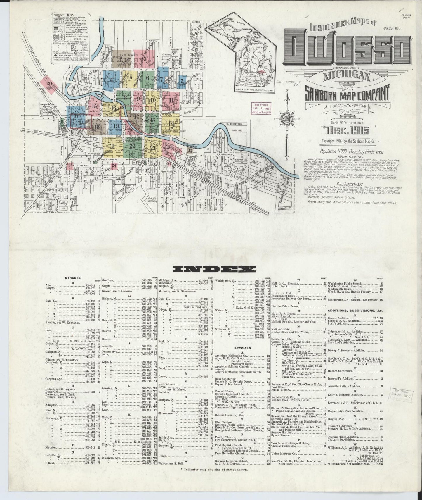 Sanborn Fire Insurance Map from Owosso, Shiawassee County, Michigan (1915), Sheet #0001 - Complete Map Set gallery image, historic Sanborn map, vintage wall art, Michigan Michigan