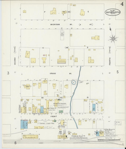 Sanborn Fire Insurance Map from South McAlester, Pittsburg County, Oklahoma (1897), Sheet #0004 - Historic Sanborn Fire Insurance Map Print, vintage old map wall art, antique decor, genealogy gift, Oklahoma Oklahoma map