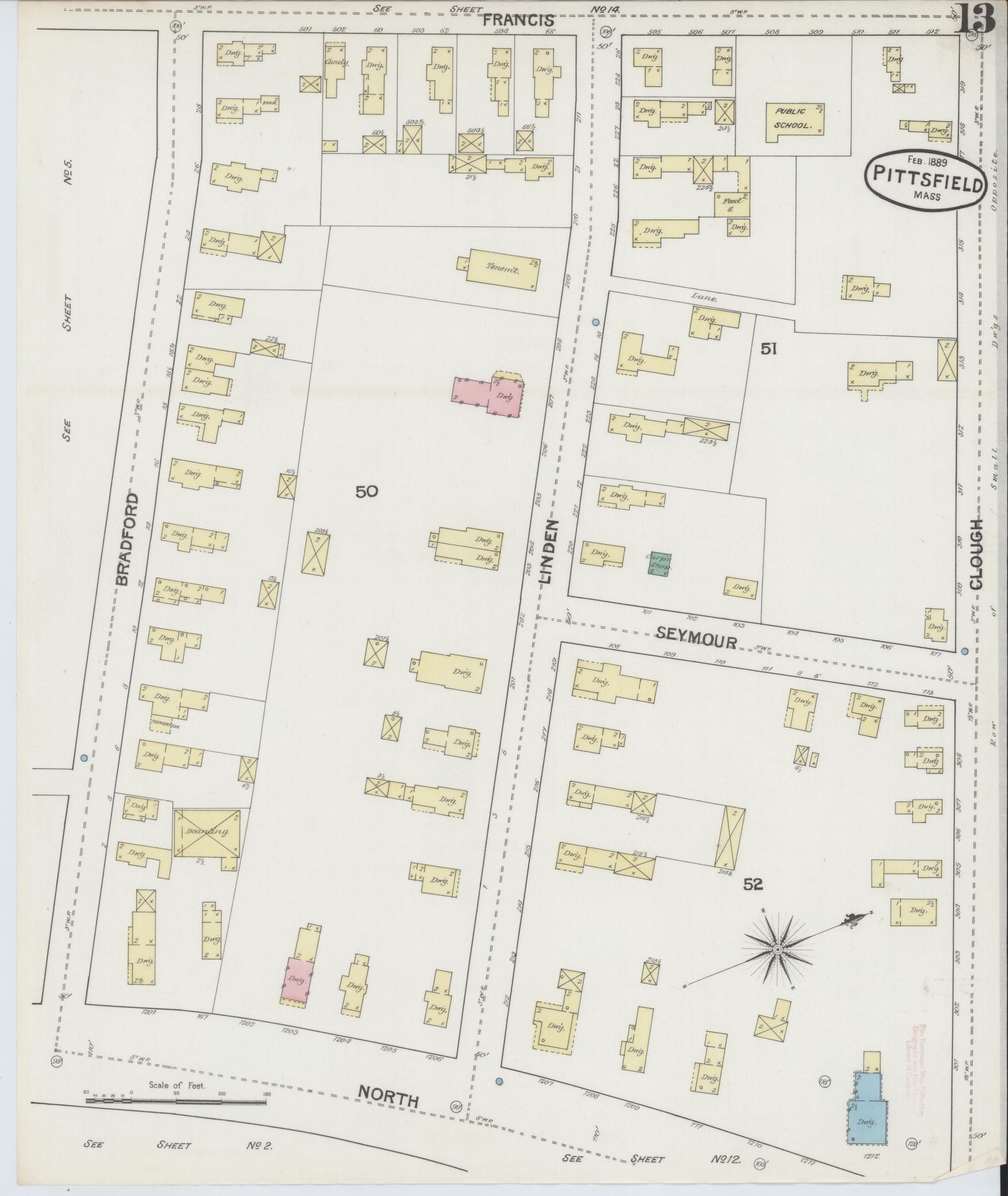 Sanborn Fire Insurance Map from Pittsfield, Berkshire County, Massachusetts (1889), Sheet #0013 - Complete Map Set gallery image, historic Sanborn map, vintage wall art, Massachusetts Massachusetts