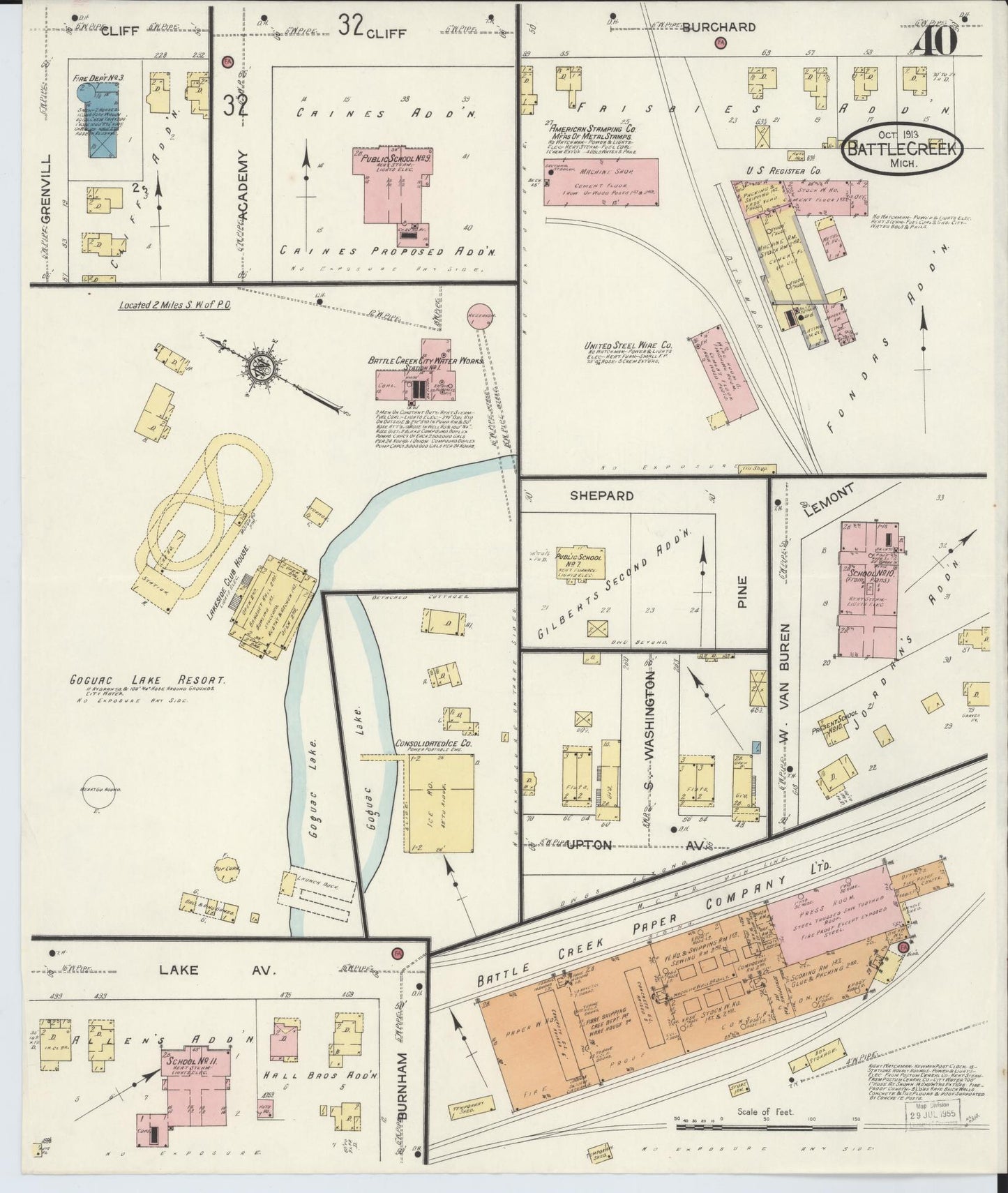 Sanborn Fire Insurance Map from Battle Creek, Calhoun County, Michigan (1913), Sheet #0040 - Historic Sanborn Fire Insurance Map Print, vintage old map wall art, antique decor, genealogy gift, Michigan Michigan map