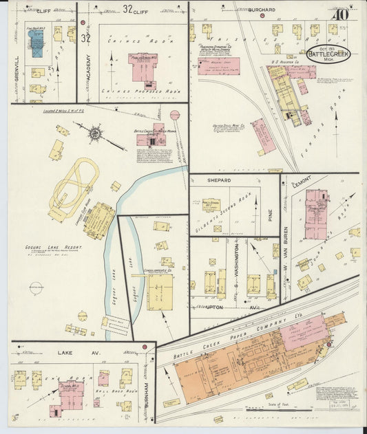 Sanborn Fire Insurance Map from Battle Creek, Calhoun County, Michigan (1913), Sheet #0040 - Historic Sanborn Fire Insurance Map Print, vintage old map wall art, antique decor, genealogy gift, Michigan Michigan map