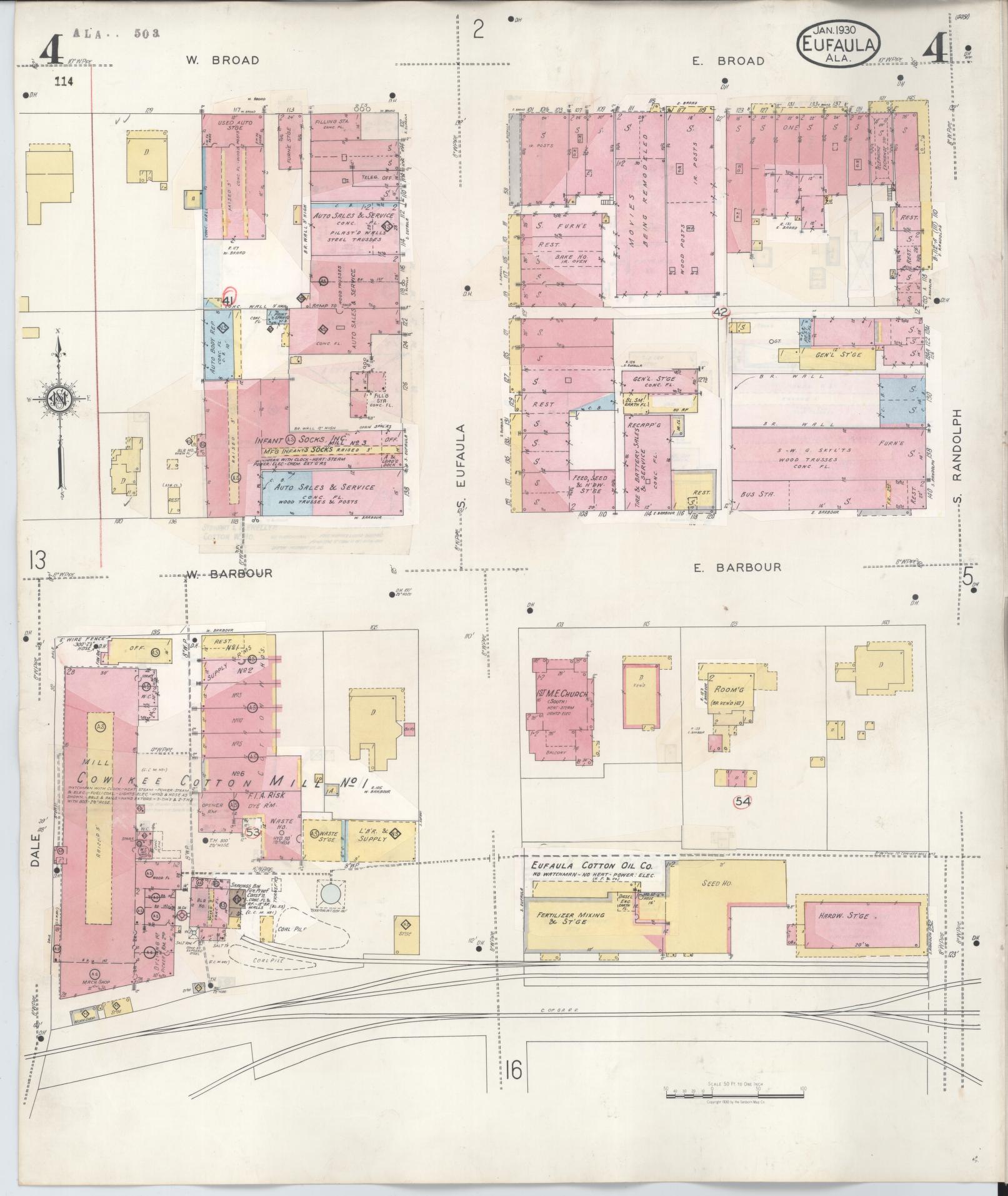 Sanborn Fire Insurance Map from Eufaula, Barbour County, Alabama (1950), Sheet #0004 - Historic Sanborn Fire Insurance Map Print, vintage old map wall art, antique decor, genealogy gift, Alabama Alabama map