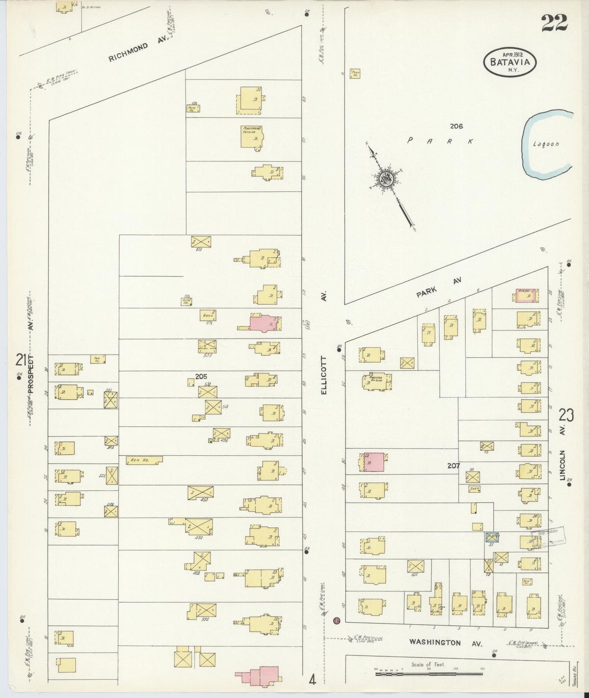 Sanborn Fire Insurance Map from Batavia, Genesee County, New York (1912), Sheet #0022 - Complete Map Set gallery image, historic Sanborn map, vintage wall art, New York New York