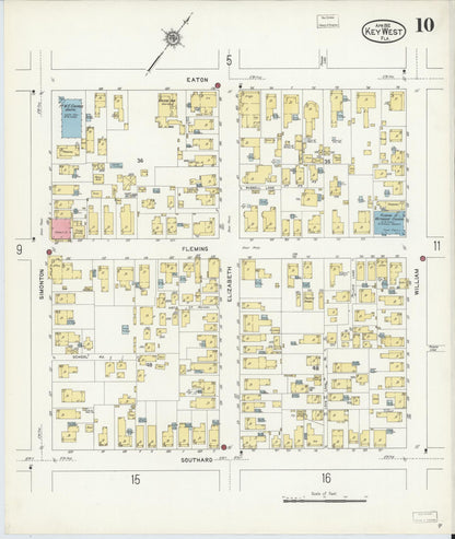 Sanborn Fire Insurance Map from Key West, Monroe County, Florida (1912), Sheet #0010 - Historic Sanborn Fire Insurance Map Print, vintage old map wall art, antique decor, genealogy gift, Florida Florida map