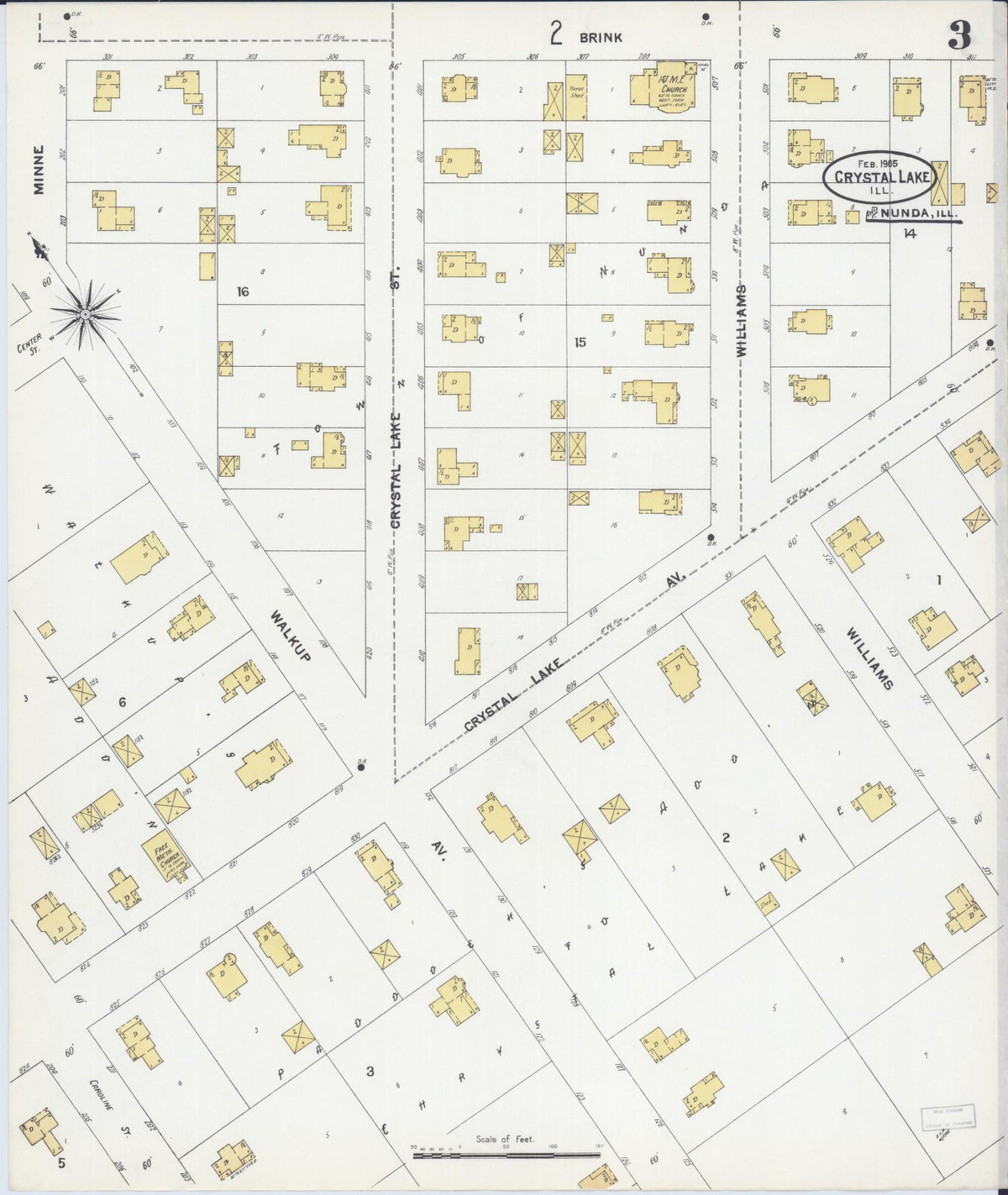 Sanborn Fire Insurance Map from Crystal Lake, McHenry County, Illinois (1905), Sheet #0003 - Complete Map Set gallery image, historic Sanborn map, vintage wall art, Illinois Illinois