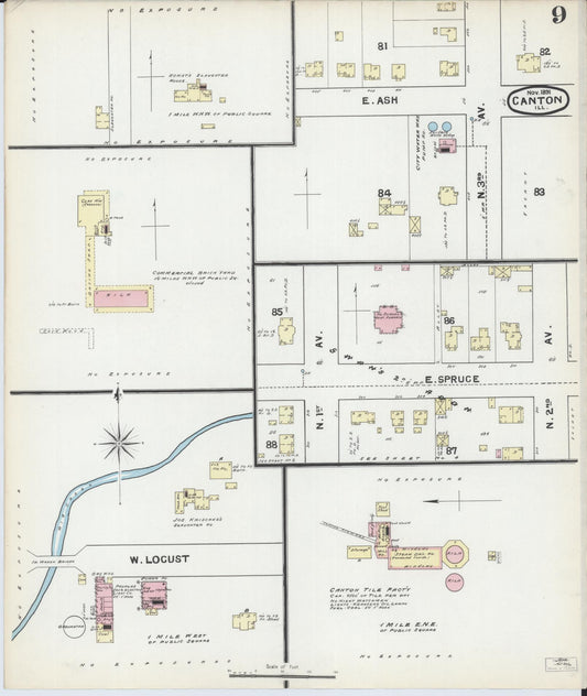 Sanborn Fire Insurance Map from Canton, Fulton County, Illinois (1891), Sheet #0009 - Historic Sanborn Fire Insurance Map Print, vintage old map wall art, antique decor, genealogy gift, Illinois Illinois map
