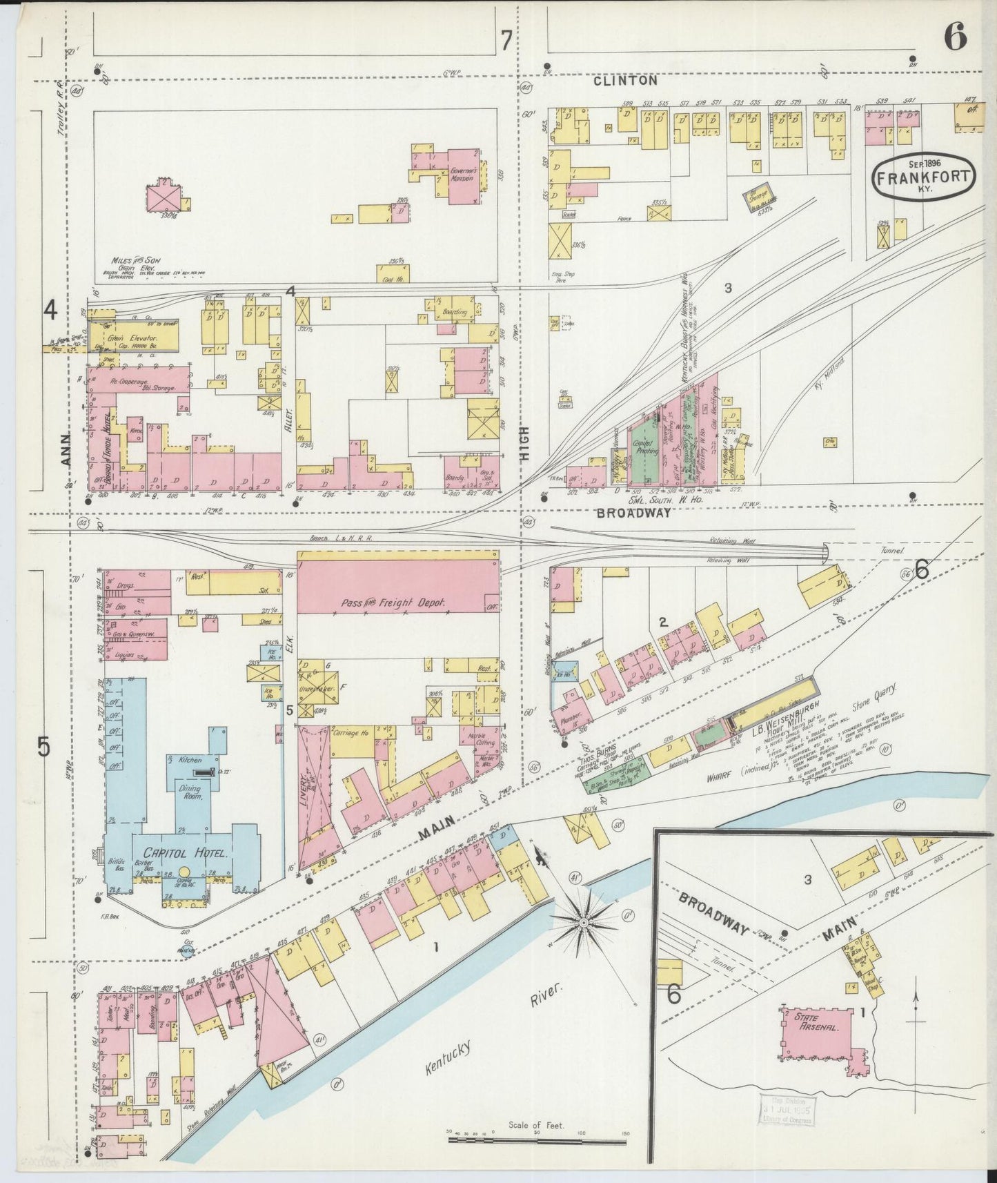 Sanborn Fire Insurance Map from Frankfort, Franklin County, Kentucky (1896), Sheet #0006 - Complete Map Set gallery image, historic Sanborn map, vintage wall art, Kentucky Kentucky