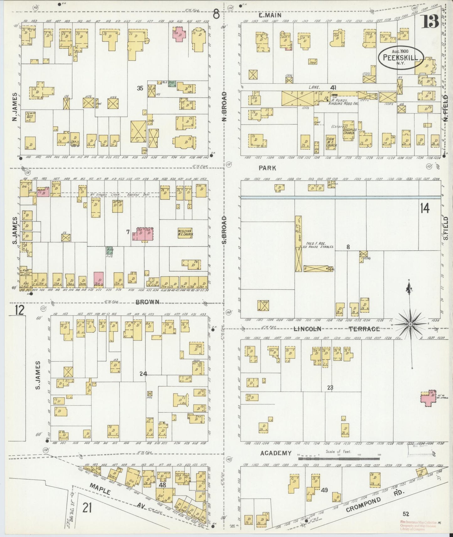 Sanborn Fire Insurance Map from Peekskill, Westchester County, New York (1900), Sheet #0013 - Complete Map Set gallery image, historic Sanborn map, vintage wall art, New York New York