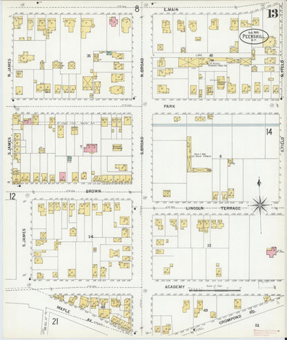 Sanborn Fire Insurance Map from Peekskill, Westchester County, New York (1900), Sheet #0013 - Complete Map Set gallery image, historic Sanborn map, vintage wall art, New York New York