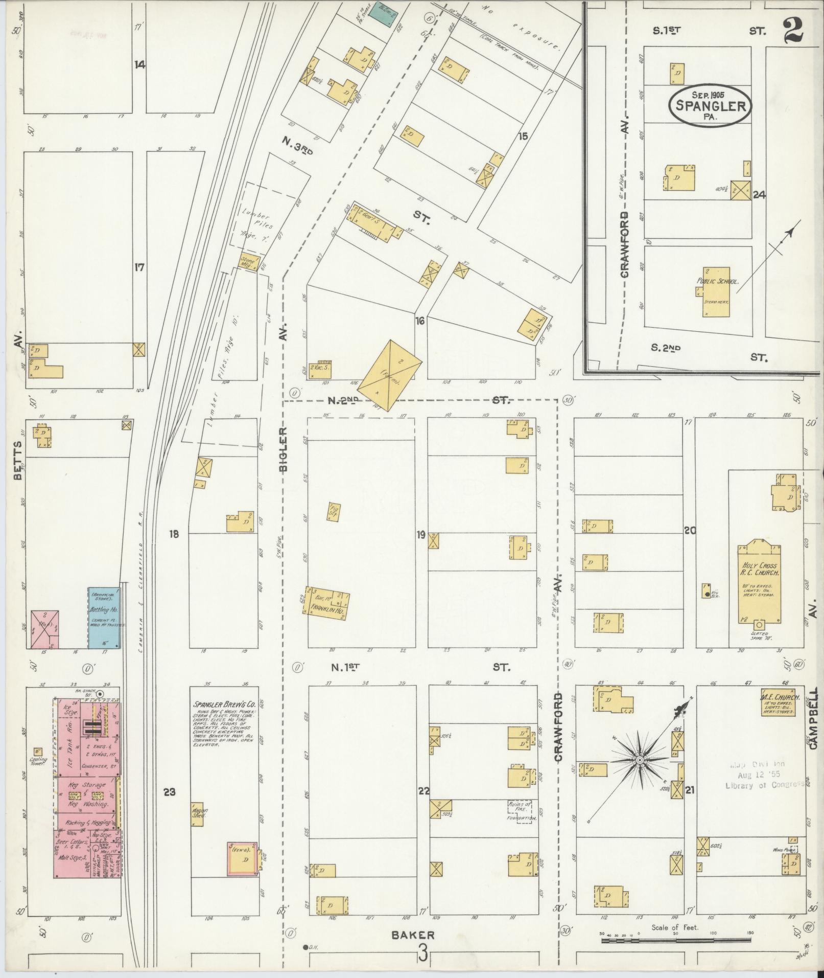 Sanborn Fire Insurance Map from Spangler, Cambria County, Pennsylvania (1905), Sheet #0002 - Complete Map Set gallery image, historic Sanborn map, vintage wall art, Pennsylvania Pennsylvania