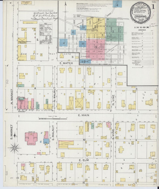 Sanborn Fire Insurance Map from Urbana, Champaign County, Illinois (1892), Sheet #0001 - Historic Sanborn Fire Insurance Map Print, vintage old map wall art, antique decor, genealogy gift, Illinois Illinois map