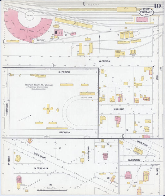 Sanborn Fire Insurance Map from Portage, Columbia County, Wisconsin (1901), Sheet #0010 - Historic Sanborn Fire Insurance Map Print, vintage old map wall art, antique decor, genealogy gift, Wisconsin Wisconsin map
