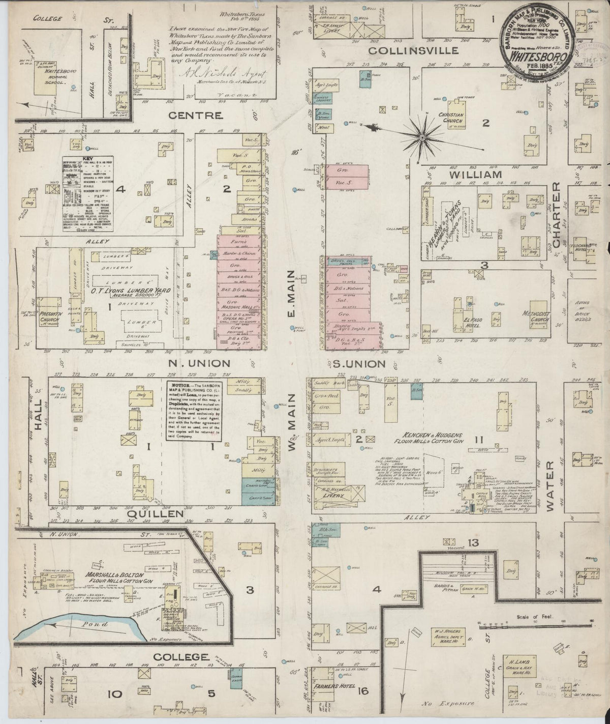 Sanborn Fire Insurance Map from Whitesboro, Grayson County, Texas (1885), Sheet #0001 - Historic Sanborn Fire Insurance Map Print, vintage old map wall art, antique decor, genealogy gift, Texas Texas map