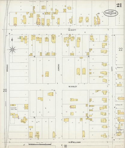 Sanborn Fire Insurance Map from Fond du Lac, Fond du Lac County, Wisconsin (1898), Sheet #0021 - Historic Sanborn Fire Insurance Map Print, vintage old map wall art, antique decor, genealogy gift, Wisconsin Wisconsin map