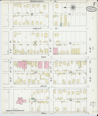 Sanborn Fire Insurance Map from Joplin, Jasper County, Missouri (1891), Sheet #0007 - Complete Map Set gallery image, historic Sanborn map, vintage wall art, Missouri Missouri