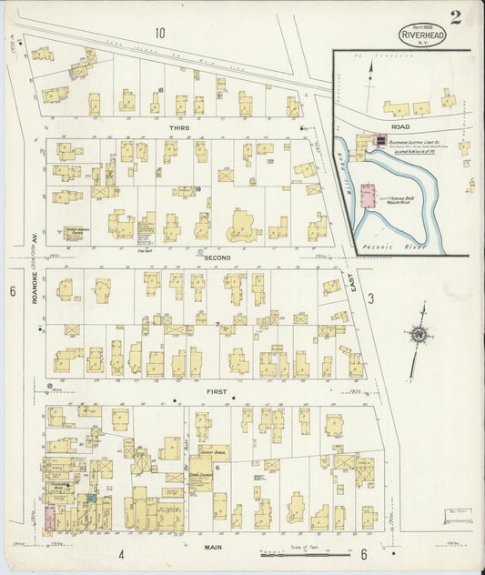 Sanborn Fire Insurance Map from Riverhead, Suffolk County, New York (1909), Sheet #0002 - Historic Sanborn Fire Insurance Map Print, vintage old map wall art, antique decor, genealogy gift, New York New York map