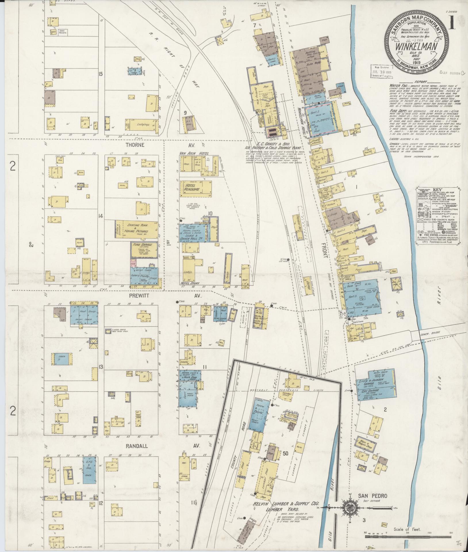 Sanborn Fire Insurance Map from Winkelman, Gila County, Arizona. (1919) – Historic Sanborn Fire Insurance Map Print