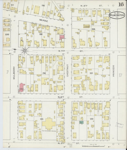 Sanborn Fire Insurance Map from Wilmington, New Hanover County, North Carolina (1893), Sheet #0016 - Complete Map Set gallery image, historic Sanborn map, vintage wall art, North Carolina North Carolina