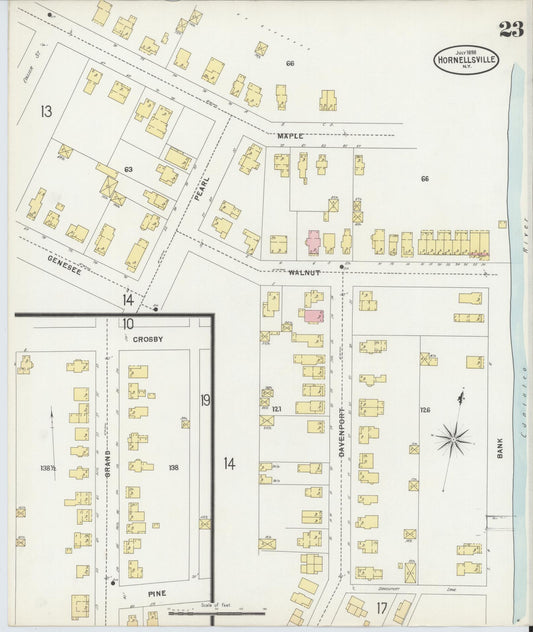 Sanborn Fire Insurance Map from Hornell, Steuben County, New York (1898), Sheet #0023 - Historic Sanborn Fire Insurance Map Print, vintage old map wall art, antique decor, genealogy gift, New York New York map