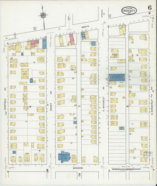 Sanborn Fire Insurance Map from Endicott, Broome County, New York (1918), Sheet #0006 - Historic Sanborn Fire Insurance Map Print, vintage old map wall art, antique decor, genealogy gift, New York New York map