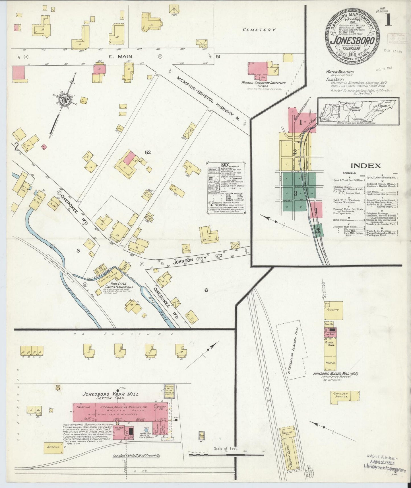 Sanborn Fire Insurance Map from Jonesboro, Washington County, Tennessee. (1913) – Historic Sanborn Fire Insurance Map Print