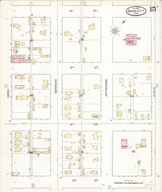 Sanborn Fire Insurance Map from Boise, Ada County, Idaho (1893), Sheet #0015 - Historic Sanborn Fire Insurance Map Print, vintage old map wall art, antique decor, genealogy gift, Idaho Idaho map