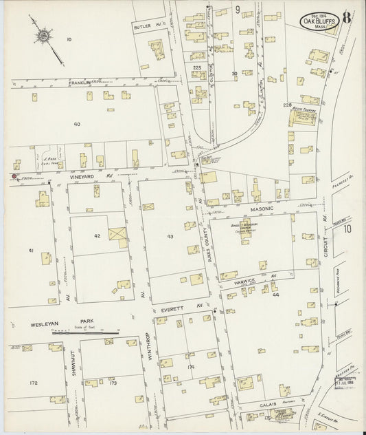 Sanborn Fire Insurance Map from Oak Bluffs, Dukes County, Massachusetts (1914), Sheet #0008 - Historic Sanborn Fire Insurance Map Print, vintage old map wall art, antique decor, genealogy gift, Massachusetts Massachusetts map