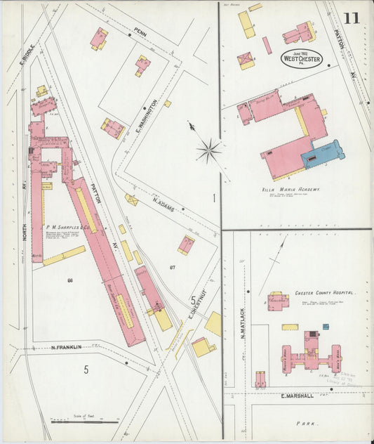 Sanborn Fire Insurance Map from West Chester, Chester County, Pennsylvania (1902), Sheet #0011 - Historic Sanborn Fire Insurance Map Print, vintage old map wall art, antique decor, genealogy gift, Pennsylvania Pennsylvania map