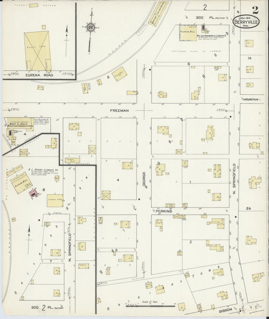 Sanborn Fire Insurance Map from Berryville, Carroll County, Arkansas (1914), Sheet #0002 - Historic Sanborn Fire Insurance Map Print, vintage old map wall art, antique decor, genealogy gift, Arkansas Arkansas map