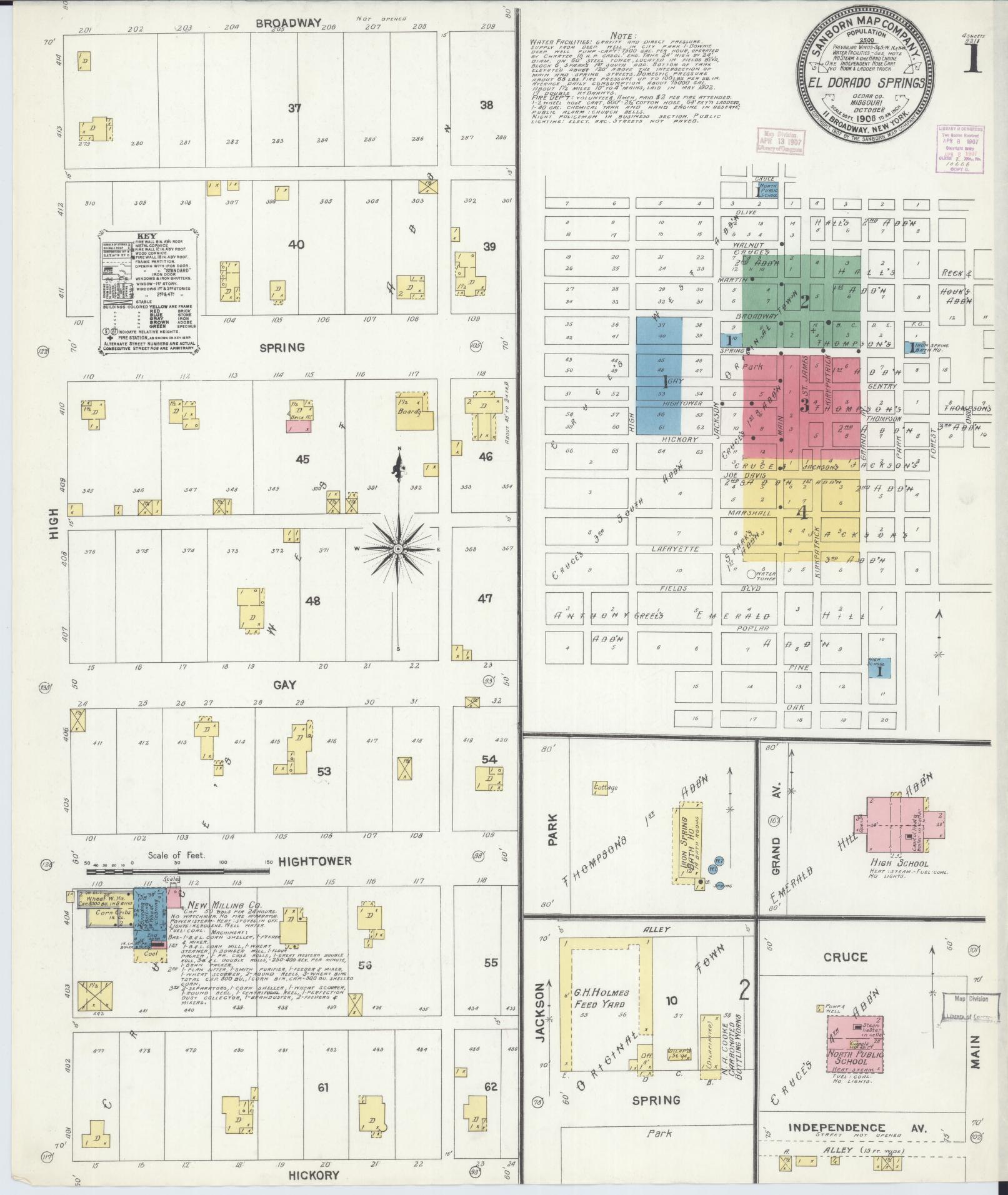 Sanborn Fire Insurance Map from Eldorado Springs, Cedar County, Missouri (1906), Sheet #0001 - Complete Map Set gallery image, historic Sanborn map, vintage wall art, Missouri Missouri