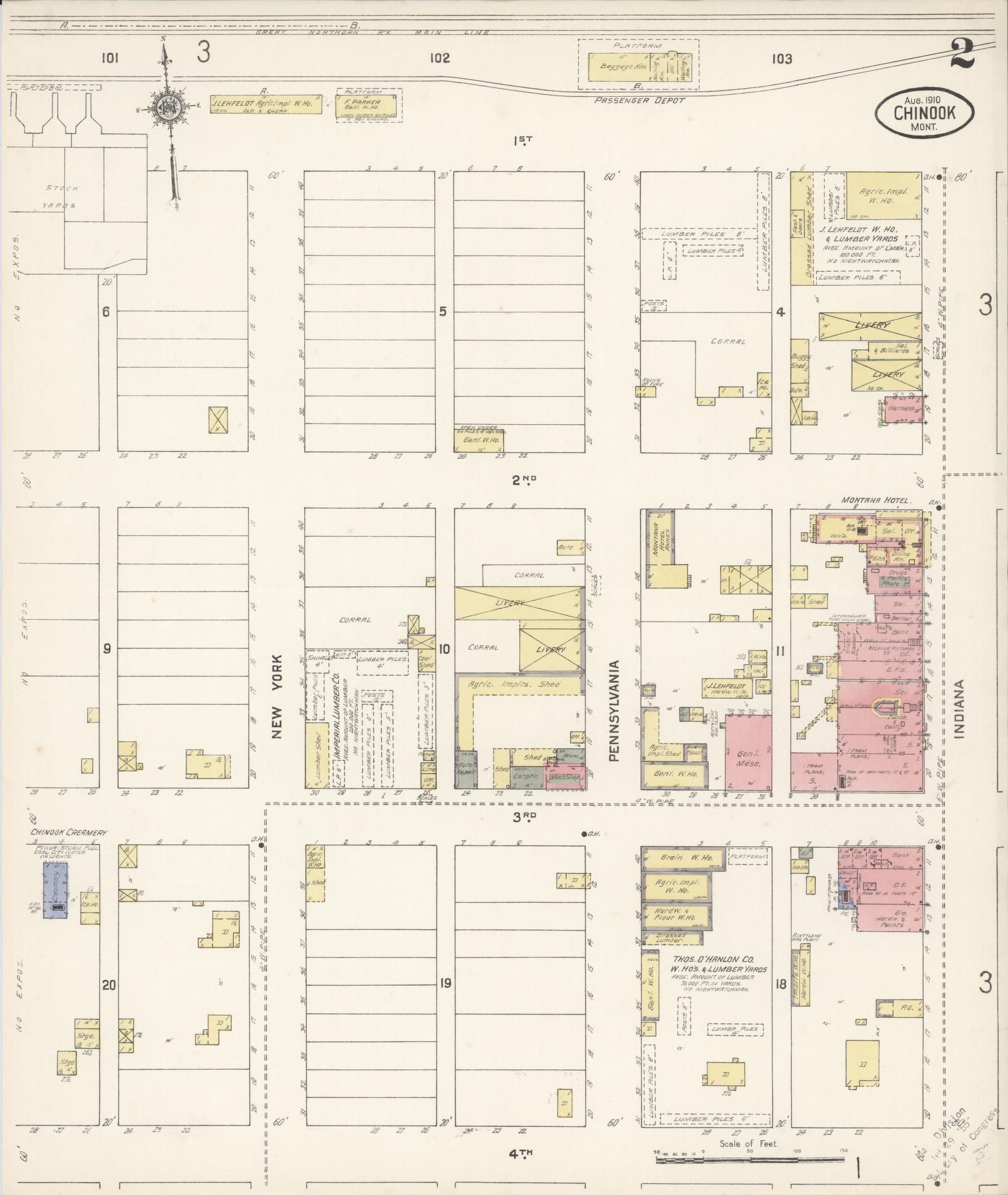 Sanborn Fire Insurance Map from Chinook, Blaine County, Montana (1910), Sheet #0002 - Complete Map Set gallery image, historic Sanborn map, vintage wall art, Montana Montana