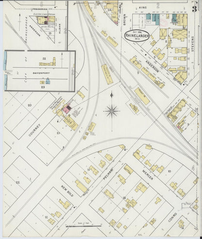 Sanborn Fire Insurance Map from Rhinelander, Oneida County, Wisconsin (1894), Sheet #0003 - Complete Map Set gallery image, historic Sanborn map, vintage wall art, Wisconsin Wisconsin