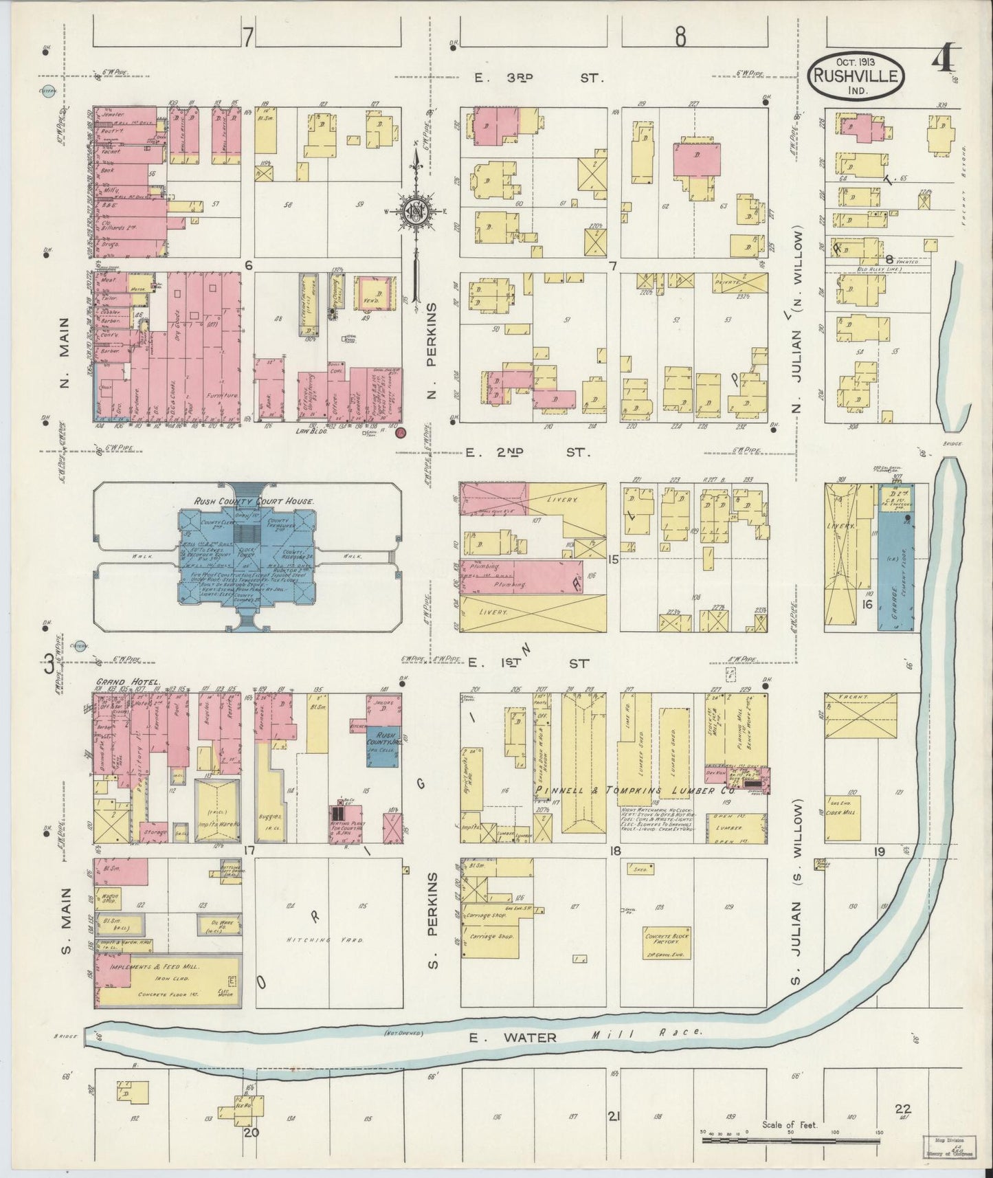 Sanborn Fire Insurance Map from Rushville, Rush County, Indiana (1913), Sheet #0004 - Complete Map Set gallery image, historic Sanborn map, vintage wall art, Indiana Indiana