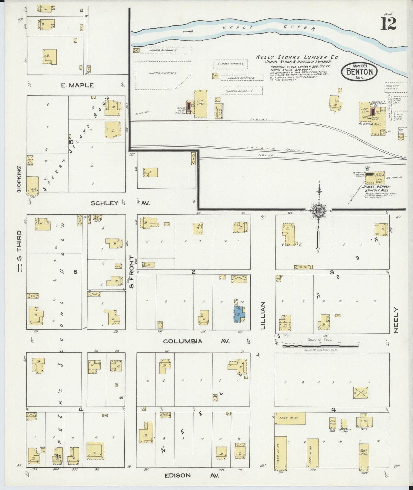Sanborn Fire Insurance Map from Benton, Saline County, Arkansas (1921), Sheet #0012 - Complete Map Set gallery image, historic Sanborn map, vintage wall art, Arkansas Arkansas