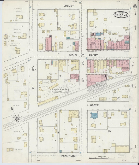 Sanborn Fire Insurance Map from De Kalb, De Kalb County, Illinois (1891), Sheet #0006 - Historic Sanborn Fire Insurance Map Print, vintage old map wall art, antique decor, genealogy gift, Illinois Illinois map