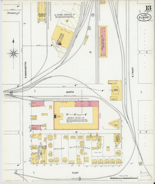 Sanborn Fire Insurance Map from Albany, Dougherty County, Georgia (1900), Sheet #0013 - Historic Sanborn Fire Insurance Map Print, vintage old map wall art, antique decor, genealogy gift, Georgia Georgia map