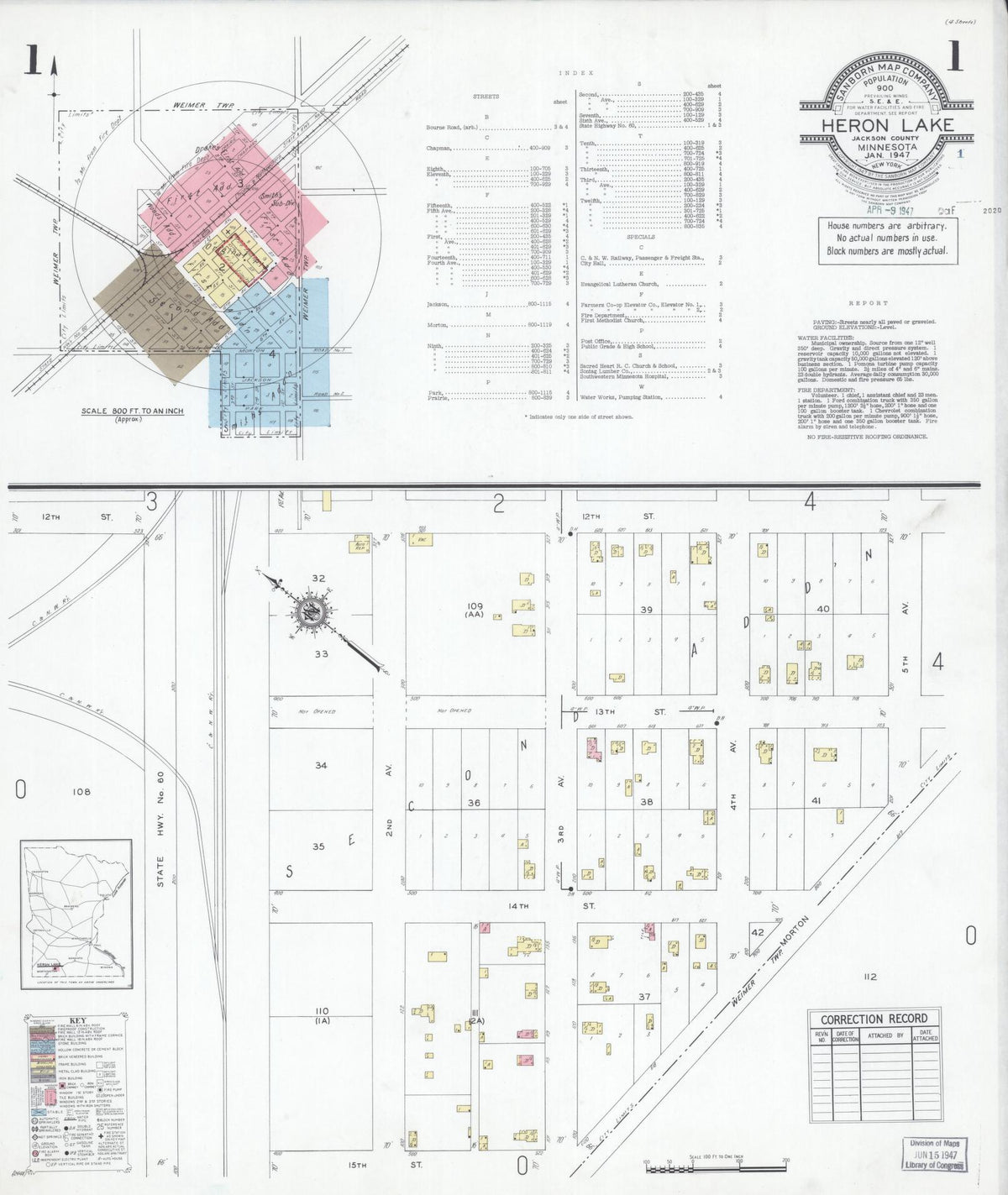 Sanborn Fire Insurance Map from Heron Lake, Jackson County, Minnesota (1947), Sheet #0001 - Historic Sanborn Fire Insurance Map Print, vintage old map wall art, antique decor, genealogy gift, Minnesota Minnesota map