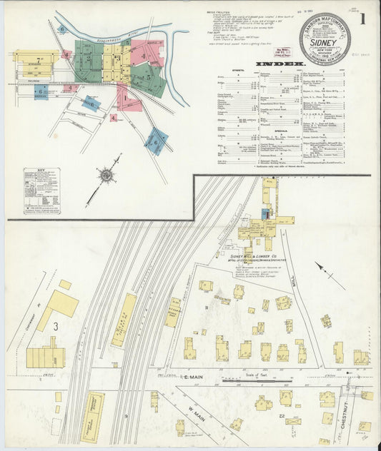 Sanborn Fire Insurance Map from Sidney, Delaware County, New York (1910), Sheet #0001 - Historic Sanborn Fire Insurance Map Print, vintage old map wall art, antique decor, genealogy gift, Sidney Delaware map