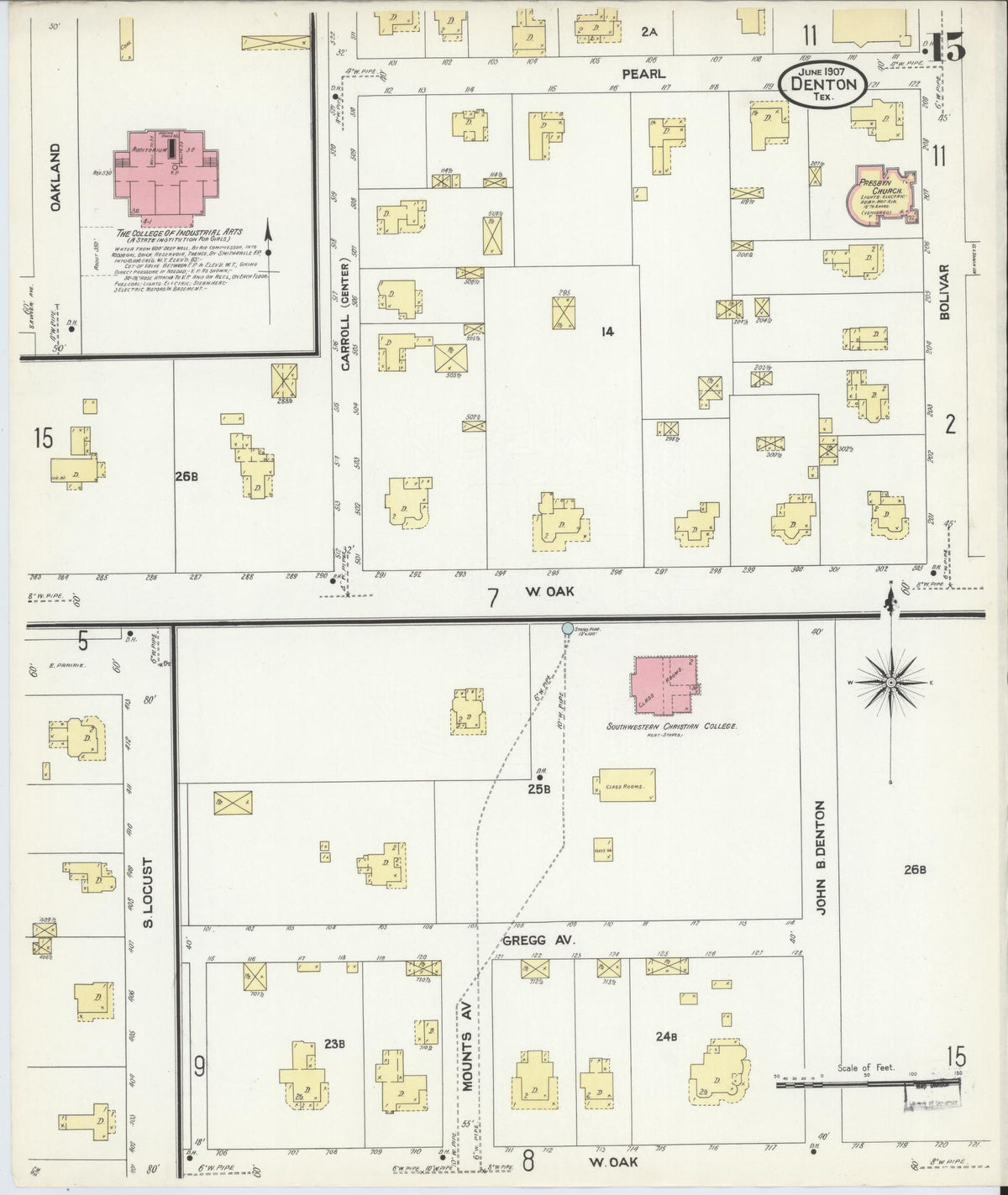 Sanborn Fire Insurance Map from Denton, Denton County, Texas (1907), Sheet #0015 - Complete Map Set gallery image, historic Sanborn map, vintage wall art, Texas Texas