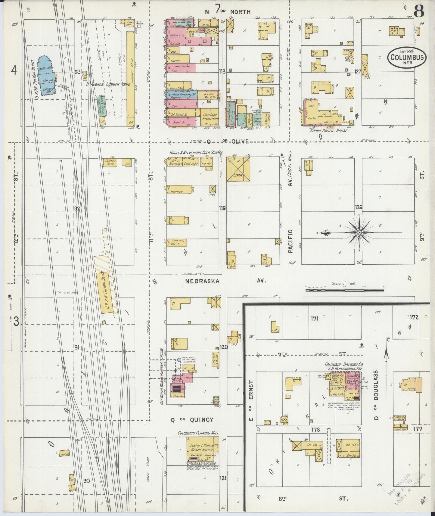 Sanborn Fire Insurance Map from Columbus, Platte County, Nebraska (1899), Sheet #0008 - Complete Map Set gallery image, historic Sanborn map, vintage wall art, Nebraska Nebraska