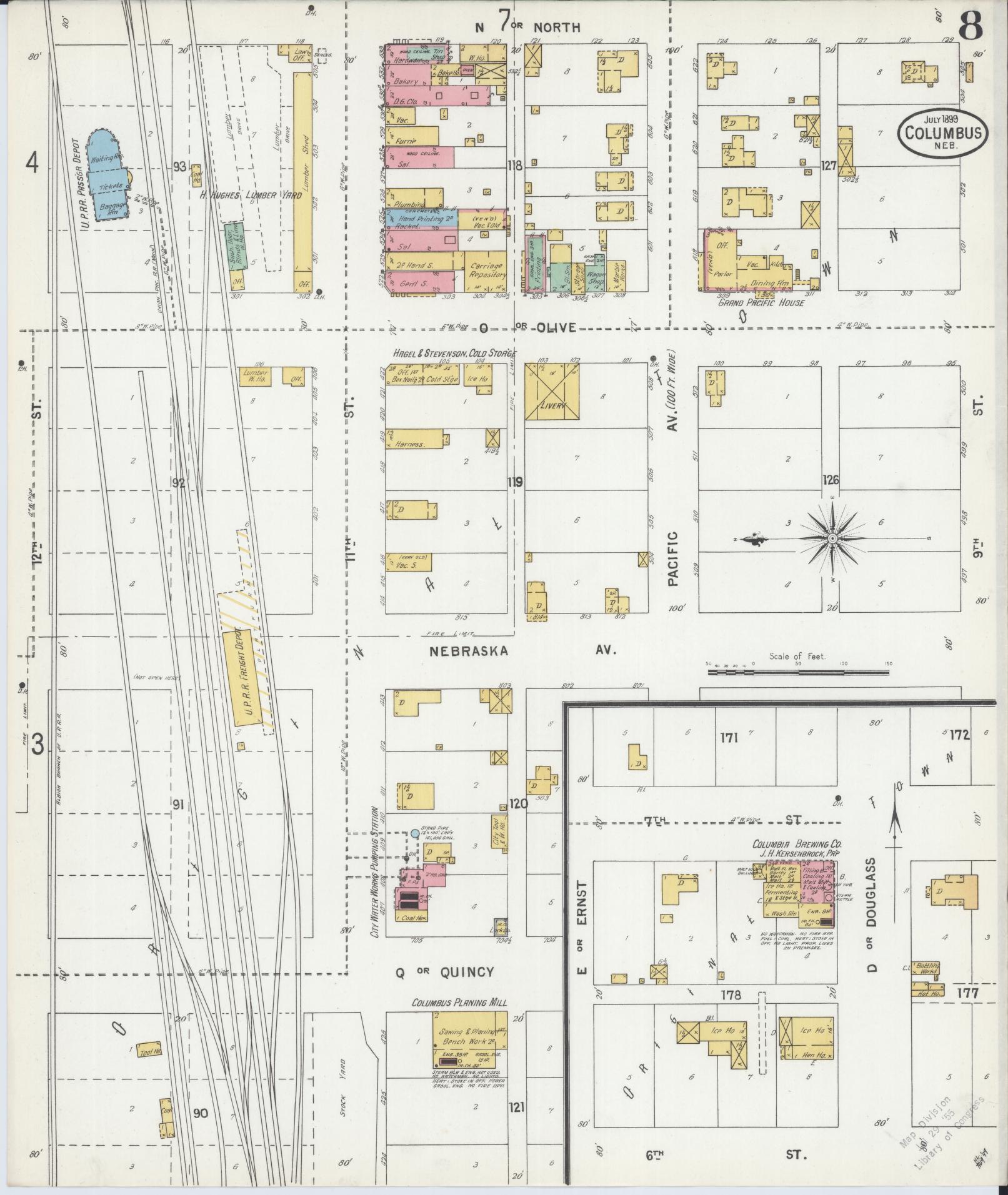 Sanborn Fire Insurance Map from Columbus, Platte County, Nebraska (1899), Sheet #0008 - Complete Map Set gallery image, historic Sanborn map, vintage wall art, Nebraska Nebraska