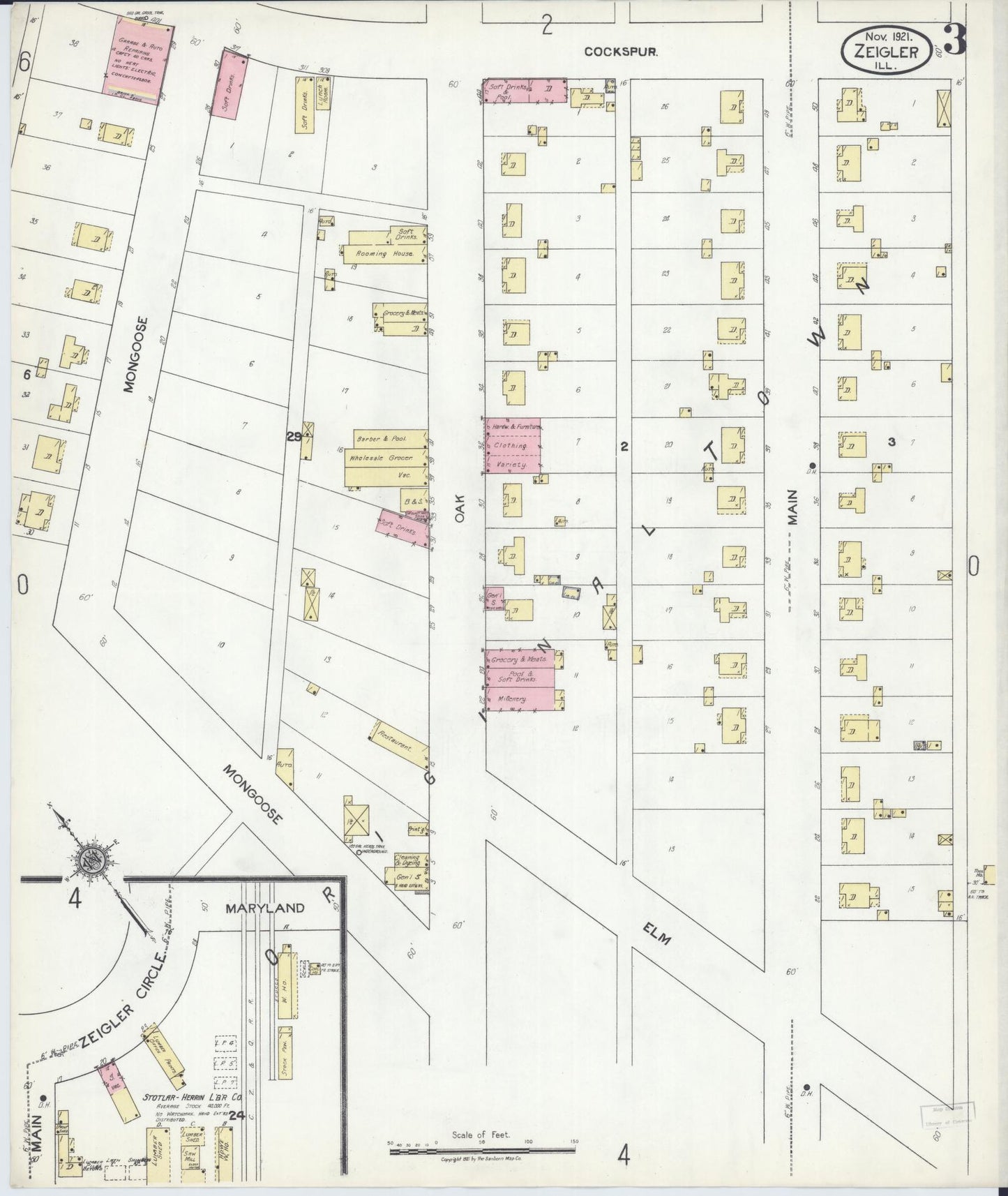 Sanborn Fire Insurance Map from Zeigler, Franklin County, Illinois (1921), Sheet #0003 - Complete Map Set gallery image, historic Sanborn map, vintage wall art, Illinois Illinois