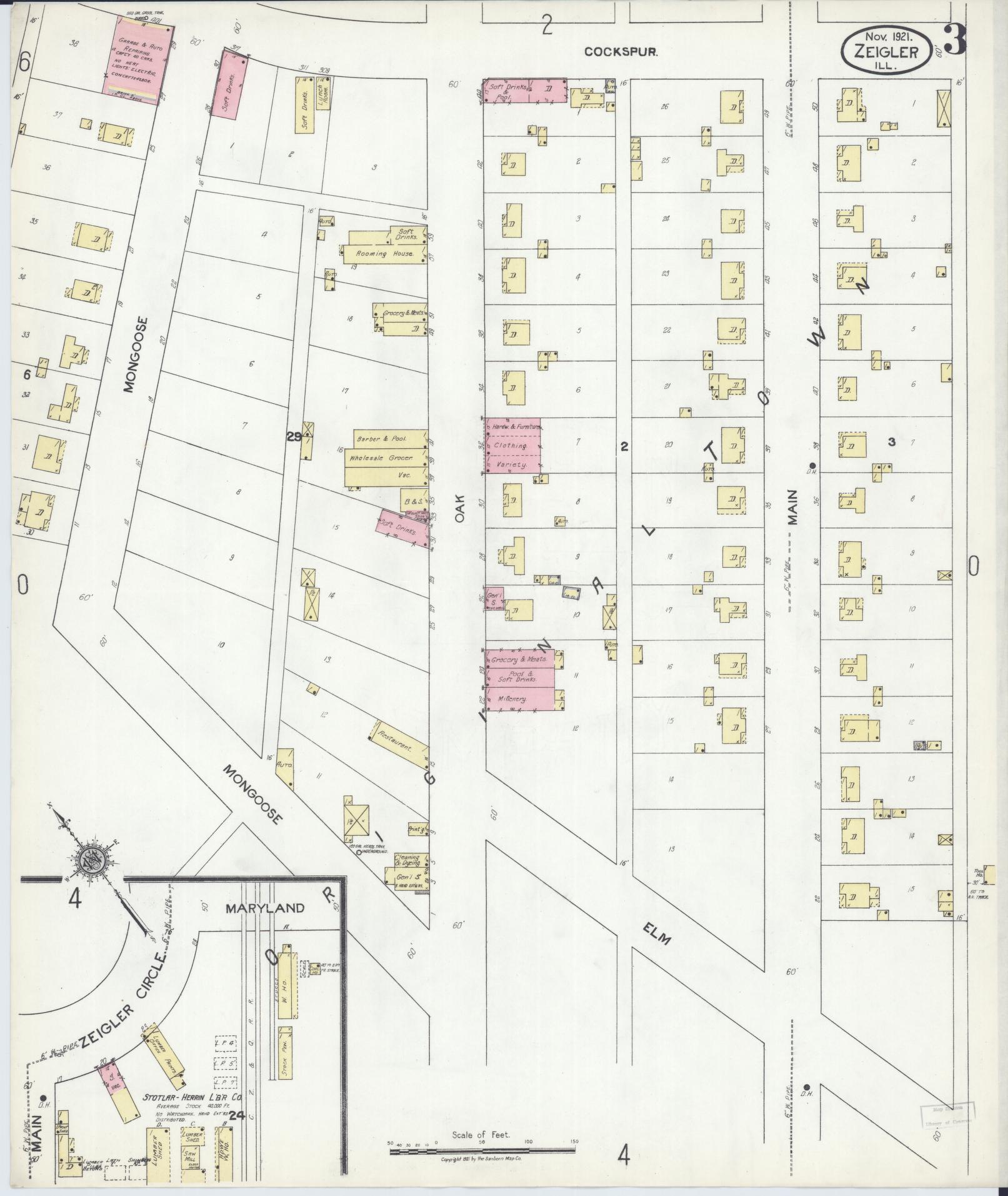 Sanborn Fire Insurance Map from Zeigler, Franklin County, Illinois (1921), Sheet #0003 - Complete Map Set gallery image, historic Sanborn map, vintage wall art, Illinois Illinois