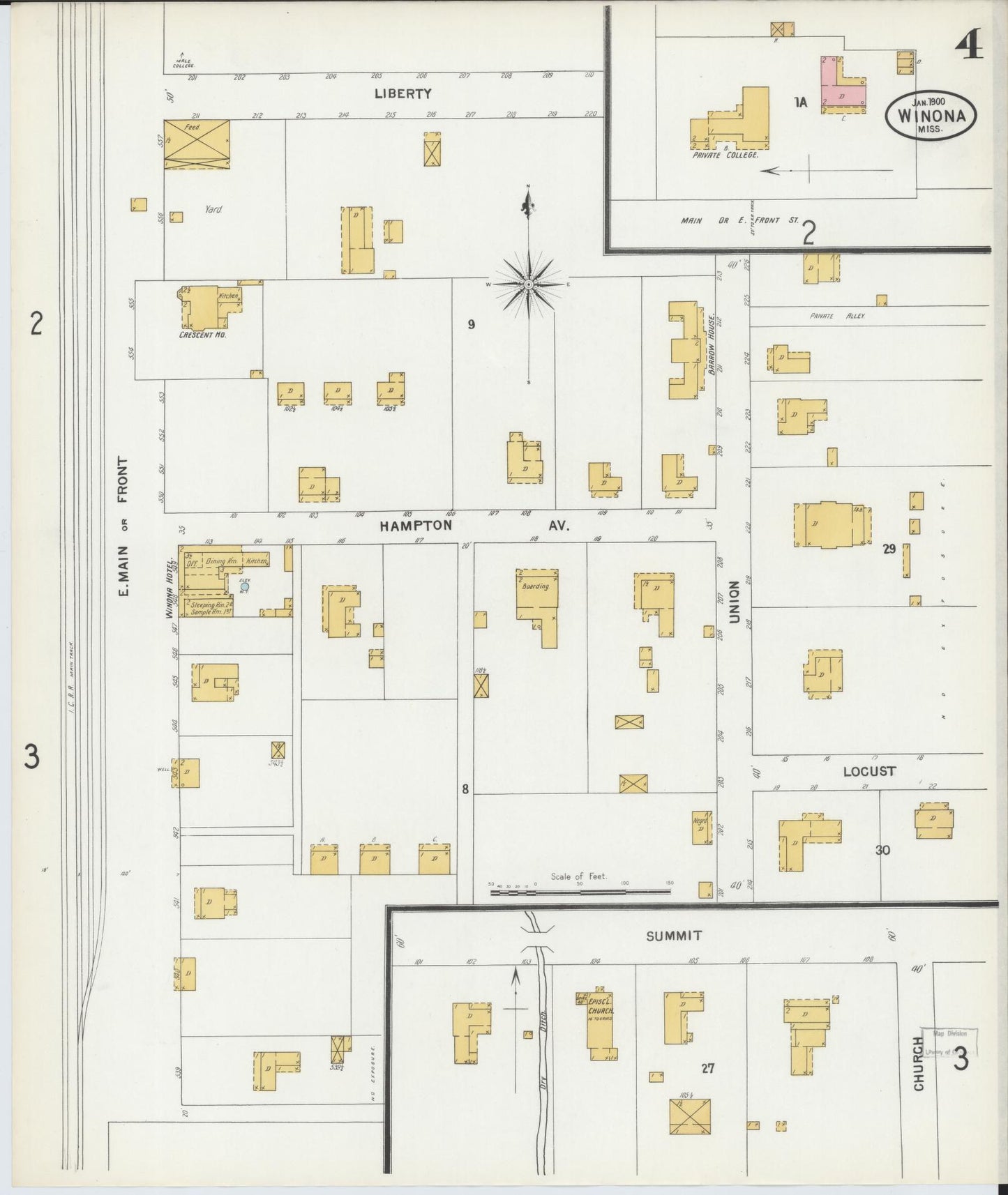 Sanborn Fire Insurance Map from Winona, Montgomery County, Mississippi (1900), Sheet #0004 - Historic Sanborn Fire Insurance Map Print, vintage old map wall art, antique decor, genealogy gift, Mississippi Mississippi map