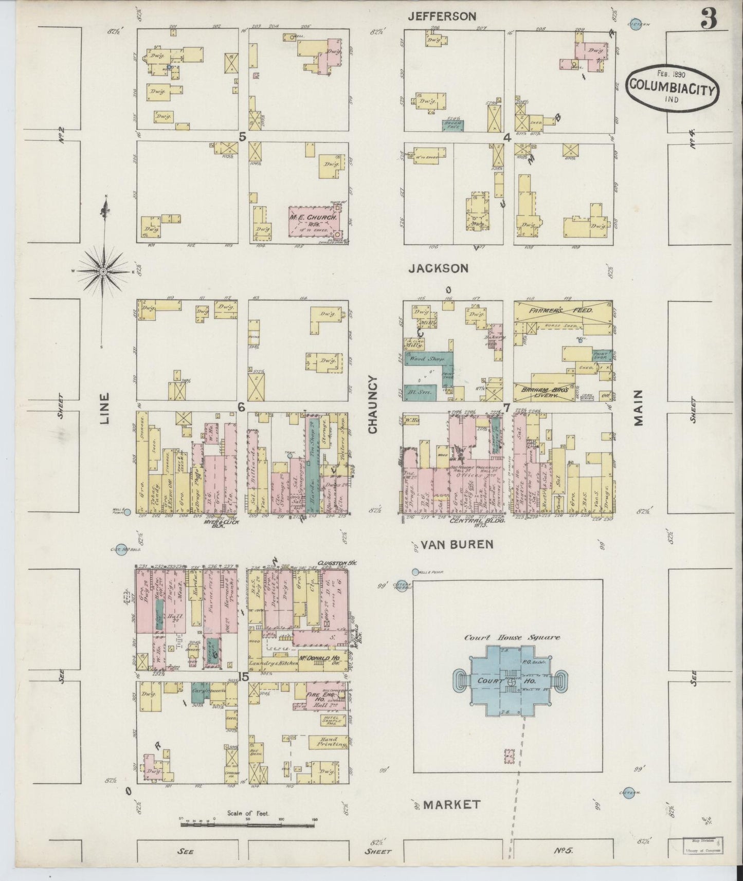 Sanborn Fire Insurance Map from Columbia City, Whitley County, Indiana (1890), Sheet #0003 - Complete Map Set gallery image, historic Sanborn map, vintage wall art, Indiana Indiana