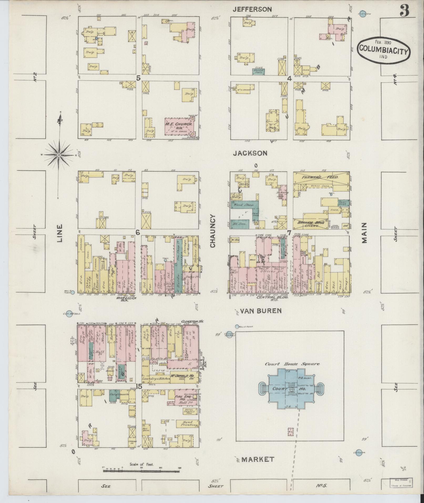 Sanborn Fire Insurance Map from Columbia City, Whitley County, Indiana (1890), Sheet #0003 - Complete Map Set gallery image, historic Sanborn map, vintage wall art, Indiana Indiana