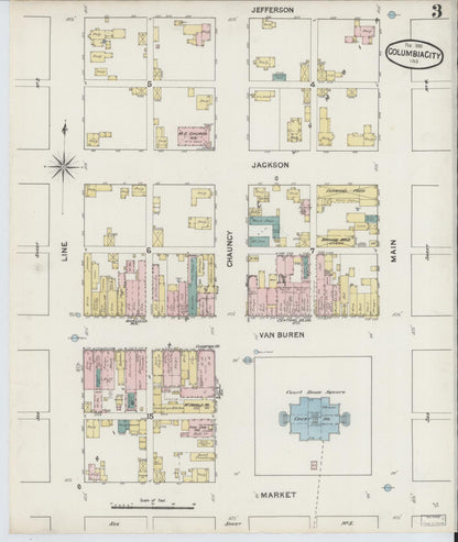 Sanborn Fire Insurance Map from Columbia City, Whitley County, Indiana (1890), Sheet #0003 - Complete Map Set gallery image, historic Sanborn map, vintage wall art, Indiana Indiana