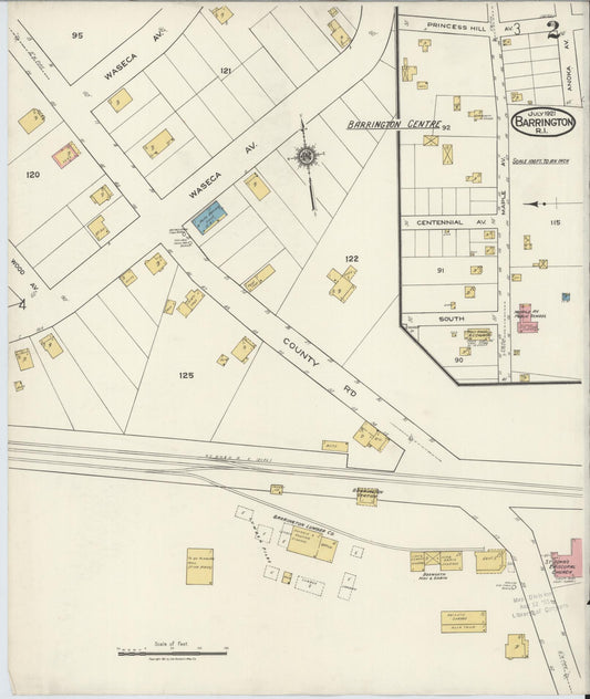 Sanborn Fire Insurance Map from Barrington, Bristol County, Rhode Island (1921), Sheet #0002 - Historic Sanborn Fire Insurance Map Print, vintage old map wall art, antique decor, genealogy gift, Rhode Island Rhode Island map