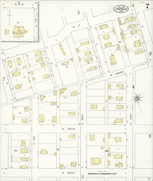 Sanborn Fire Insurance Map from Centralia, Lewis County, Washington (1909), Sheet #0007 - Historic Sanborn Fire Insurance Map Print, vintage old map wall art, antique decor, genealogy gift, Washington Washington map